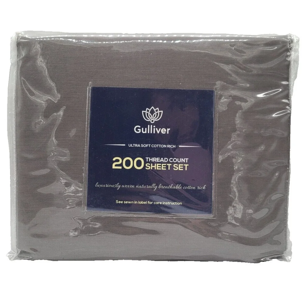 Gulliver Cotton Percale King 4 Piece Cooling Sheet Set‎ Grey - NEW